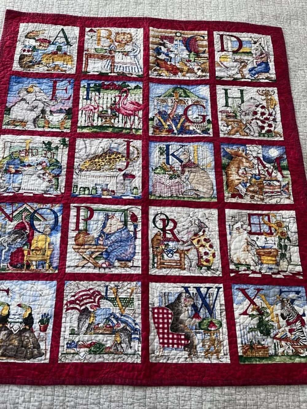 Handmade Animal Alphabet Quilt 32"x38" - ABC Nursery Crib Blanket Throw